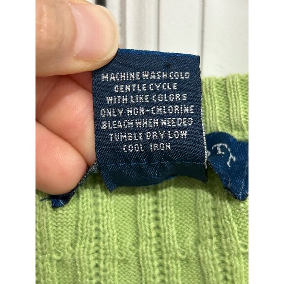Karen Scott Petite Green Cable Knit 3/4 Sleeve Button Front Sweater Sz P Henley - Picture 7 of 9